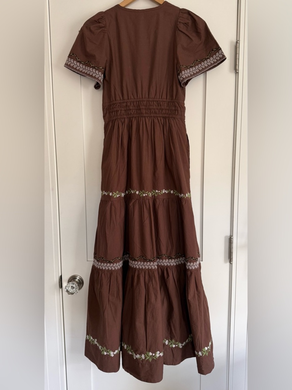 Anthropologie Somerset Brown Maxi Dress with Green & White Embroidery Size XS - Picture 4 of 11